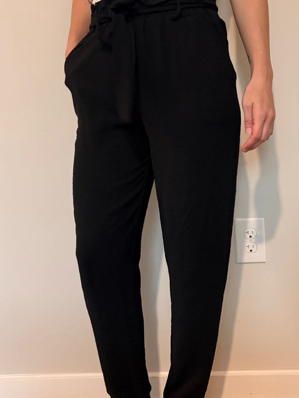 Black Women's Dressy Pants with Tie Waist